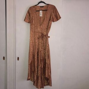 Simplee Gold Ruffle hem wrap dress